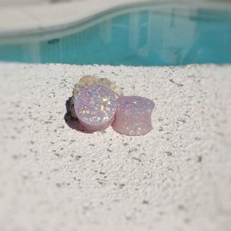 Light Pink Gold Holographic Glitter Resin Ear Plugs or Tunnels Etsy