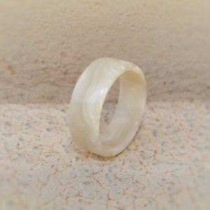 White Pearl Resin Ring - White Pearl Resin Unisex Wedding Band - Gift for Him or Her
