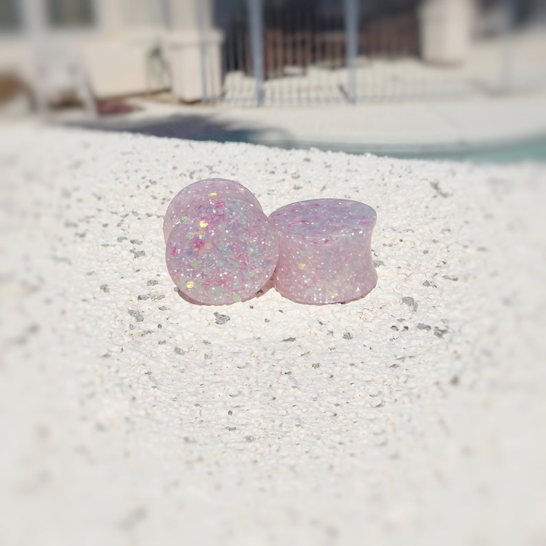 Light Pink Gold Holographic Glitter Resin Ear Plugs or Tunnels Etsy