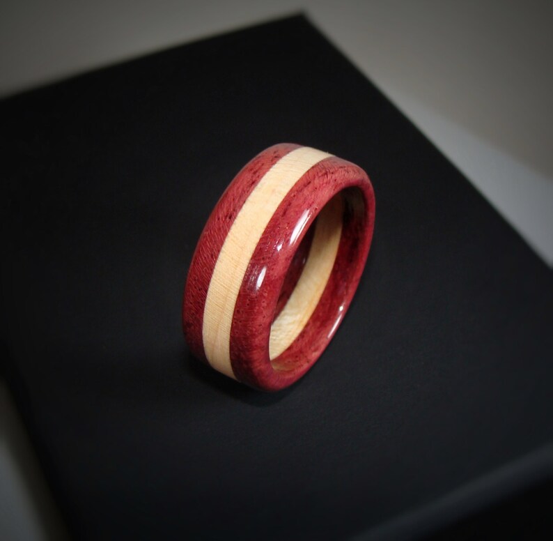Purpleheart and Maple Ring ~ Layered Solid Wood Ring ~ Men's or Women's ...