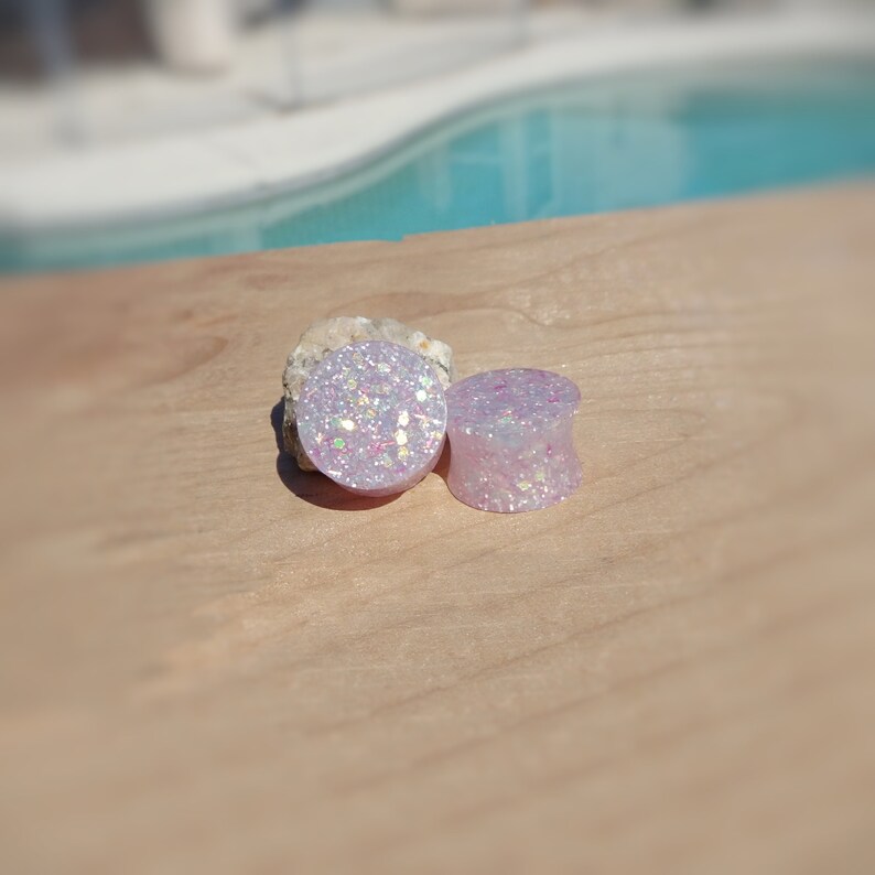 Light Pink Gold Holographic Glitter Resin Ear Plugs or Tunnels Etsy