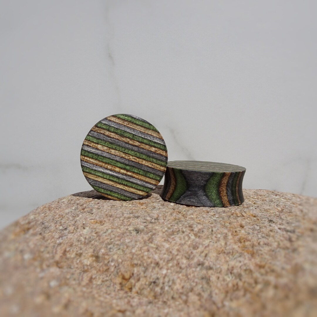 Natural Charcoal Gray Olive Wood Ear Plugs Natural Charcoal Gray Olive