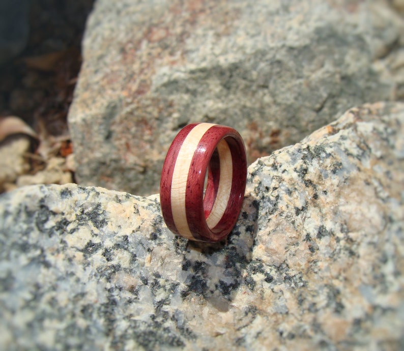 Purpleheart and Maple Ring ~ Layered Solid Wood Ring ~ Men's or Women's ...