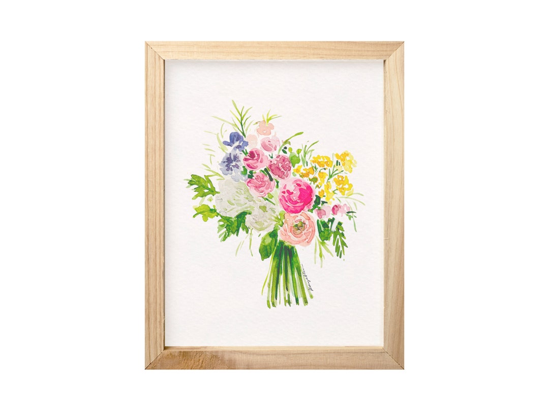 Pastel Flower Bouquet Wall Art Print Watercolor Floral Illustration ...