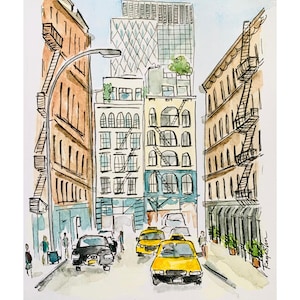 New York Manhattan Soho Illustration Wall Art Print New Yorker Wall Art City Landscape Print Watercolor Illustration New York Print