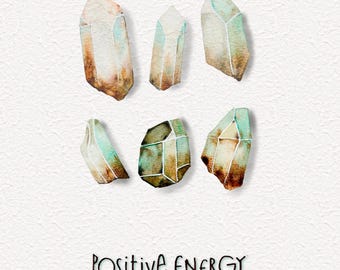 Watercolor Crystal Art Print: Gemstone Illustration, Positive Energy