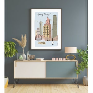 Hong Kong Skyline Wall Art Print Hong Kong Architecture Illustration Art Print Ready to Home Decor