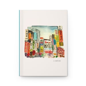 Tokyo Night Hardcover Journal Hand-Drawn Japanese Cityscape Art Travel Diary Writing Notebook, Bullet Journal Gift for Japan Lovers