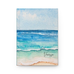 Hardcover Customized Journal with Seashore Cover Beachfront Ocean View Lined Notebook Personalized Text