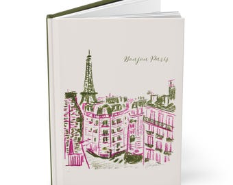 Paris Eiffel Tower Illustration Hardcover Journal, Personalized Notebook