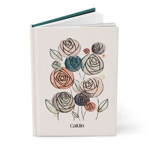 Rose Hardcover Custom Journal Art Deco Rose Flower Personalized Notebook Birthday Gift for Self Care Gratitude Daily Log Lined Journal