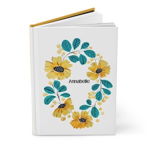 Flower Journal Customized Text Lined Notebook with Flower Wreath Diary Gift