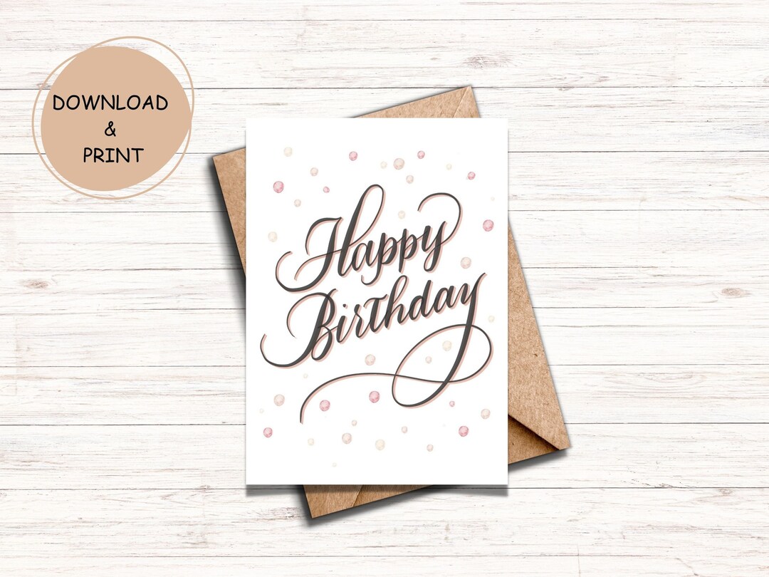 Birthday Card, Calligraphy Card, Printable Birthday Card, Happy ...