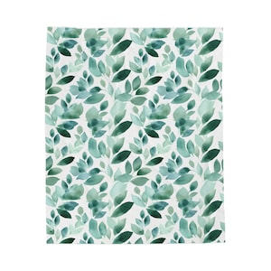 Velveteen Blanket, leaves pattern, Soft and Cozy Throw, Elegant Home Decor, green blanket