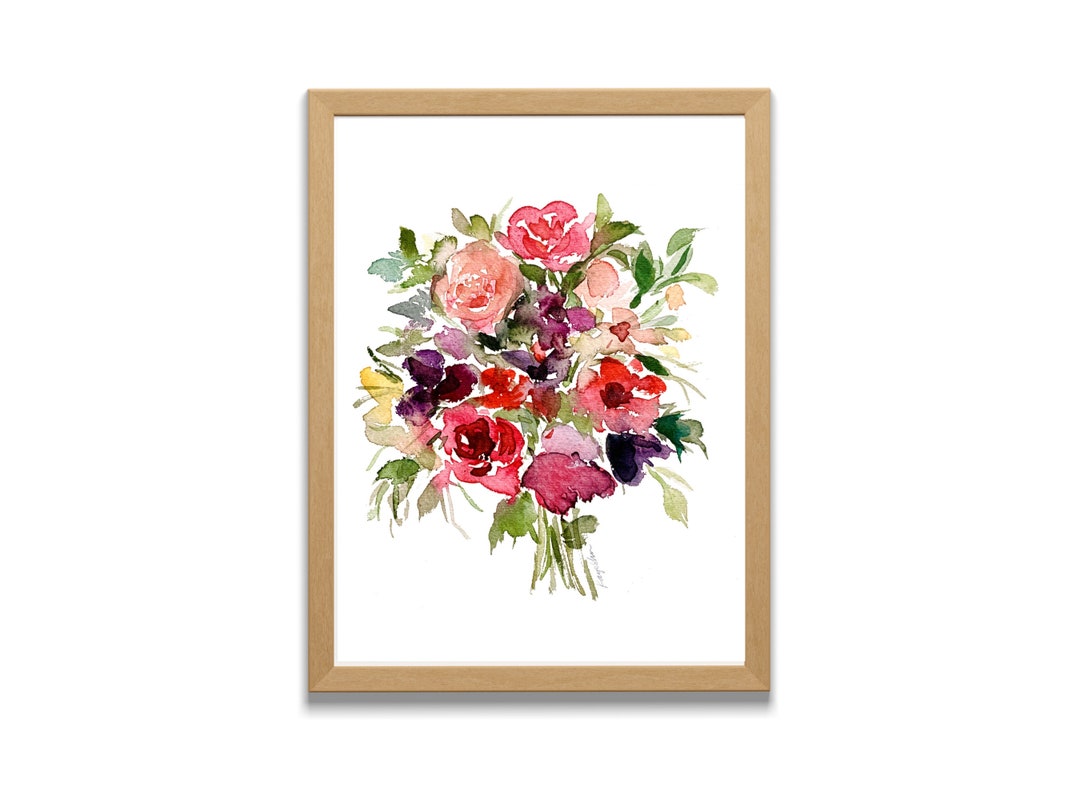 Colorful Flower Bouquet Wall Art Print Watercolor Floral Illustration ...