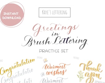 Lettering Practice Worksheets Greetings Digital Printable Practice  with illustrations for print and Procreate