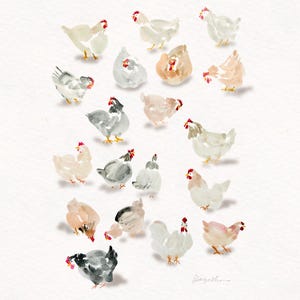 Farm Chicken Watercolor Art Print // Hen and Rooster Coop Illustration // Country Kitchen Wall Decor // Gift for Poultry Lovers