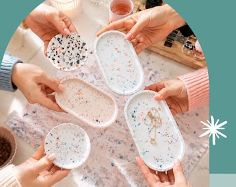 Terrazzo JGA Kit für Zuhause | Junggesellinnenabschied Aktivität basteln | Kreative JGA Idee Frauen | Untersetzer Schale selber machen