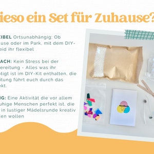 Peut inclure: Un kit de loisirs cr&eacute;atifs comprenant un sachet en papier kraft rempli de granul&eacute;s blancs, un sachet plastique de formes color&eacute;es, un livret blanc avec logo, deux b&acirc;tonnets en bois, deux m&egrave;ches, un sachet de billes blanches et des gants bleus.