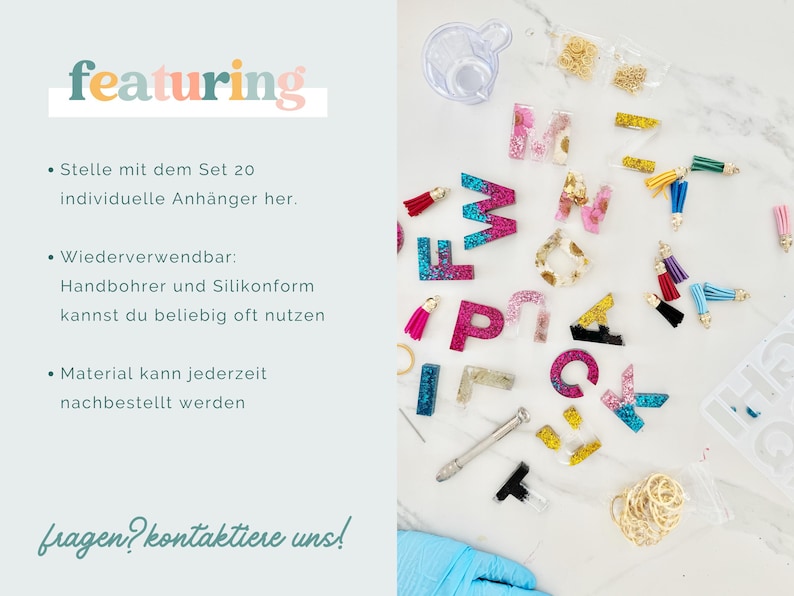 DIY Set Resin Schlüsselanhänger selber machen I 20 Anhänger I Epoxidharz Kit Anfänger I Geschenk für Frauen I Bastelset Erwachsene image 3
