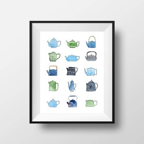 Tea Time Art Print Kitchen Art Tea Pot Wall Art by Etsy