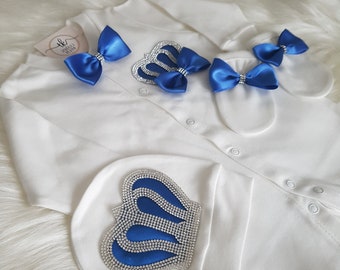 Royal Blue Baby Coming Home Outfit, Royal Blue Christening Outfit, Baby Boy Take Home Outfit, Royal Prince Baby Outfit, Crown Baby Boy Gift