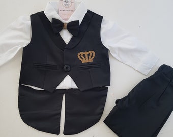 Tuxedo Suit, Tuxedo Birthday Costume, Baby boy Christening Suit, Little Gentleman Birthday, Tuxedo Wedding Suit, Tuxedo Tails Suit
