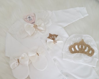 Gold Crown Baby Girl Outfit, Baby Girl Take Home Outfit, Coming Home Outfit Baby Girl, Baptism Gift, Princess Crown Baby Outfit, Photo Prop