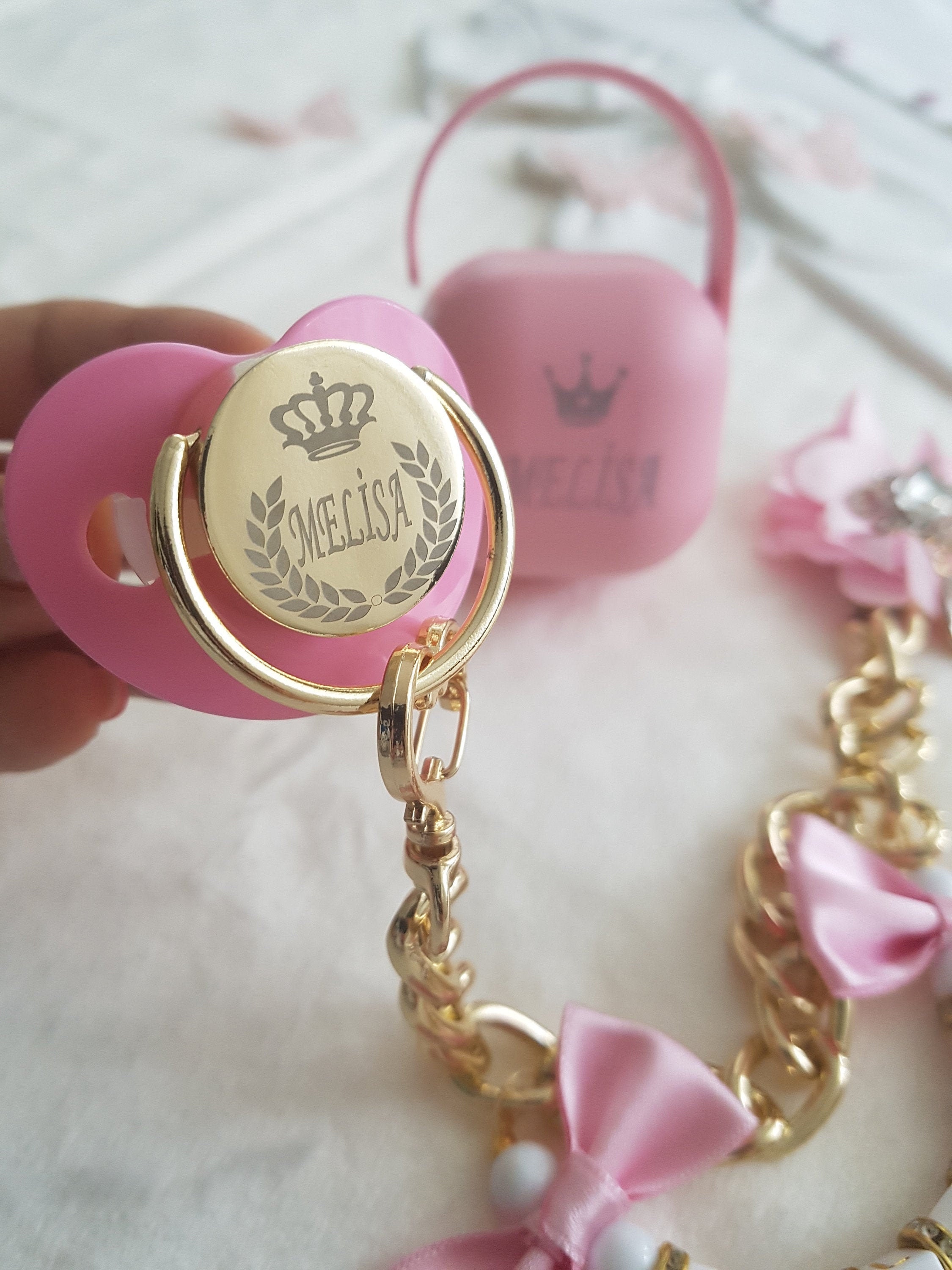Personalized Baby Pacifier Set Bling Pacifier Personalized Etsy