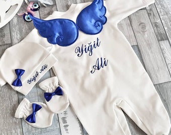Royal Blue Baby Take Home Outfit, Monogrammed Coming Home Outfit, Personalized Baby Outfit, Royal Blue Baby Shower, Angel Wing Baby Outfit