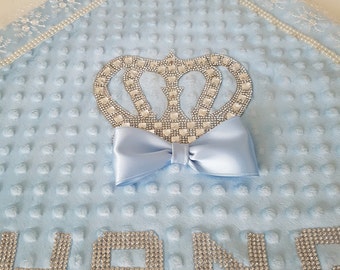 Personalized Baby Boy Blanket, Prince Crown Newborn Gift, Prince Baby Shower, Blue and Silver Baby Blanket, Prince Baby Boy Gift