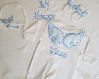 Newborn Baby Boy Coming Home Outfit, Monogrammed Take Home Outfit, Personalized Baby Outfit, Prince Baby Shower Gift, Angel Wing Baby Outfit