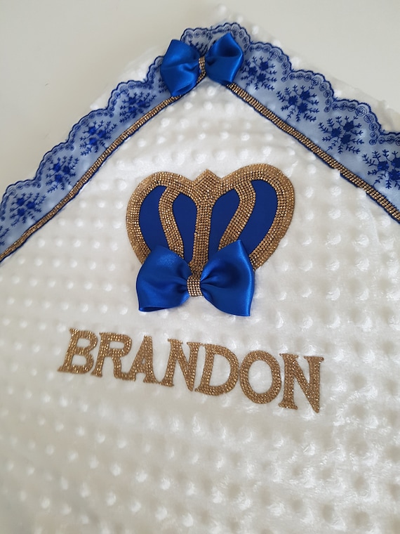 Personalized Baby Blanket With Golden Crown - Custom Name Swaddle 30x40 Inches - Baby Shower Gift - View #2