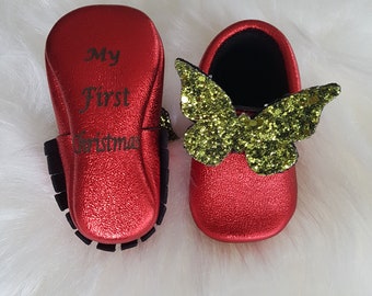 Baby Girl Christmas Shoes, Red Shoes for Christmas Photoshoot, Chrismas Baby Shower, First Christmas Shoes, Christmas Pregnancy Announcement