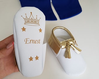 Baptism Shoes, First Birthday Shoes, Personalized Baby Shoes, White and Gold Baby Shoes, Christening Shoes, Baptism Gift,First Birthday Gift