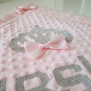 Personalized Baby Girl Blanket, Princess Crown Newborn Gift, Princess Baby Shower, Pink and Silver Baby Blanket, Princess Baby Girl Gift image 7