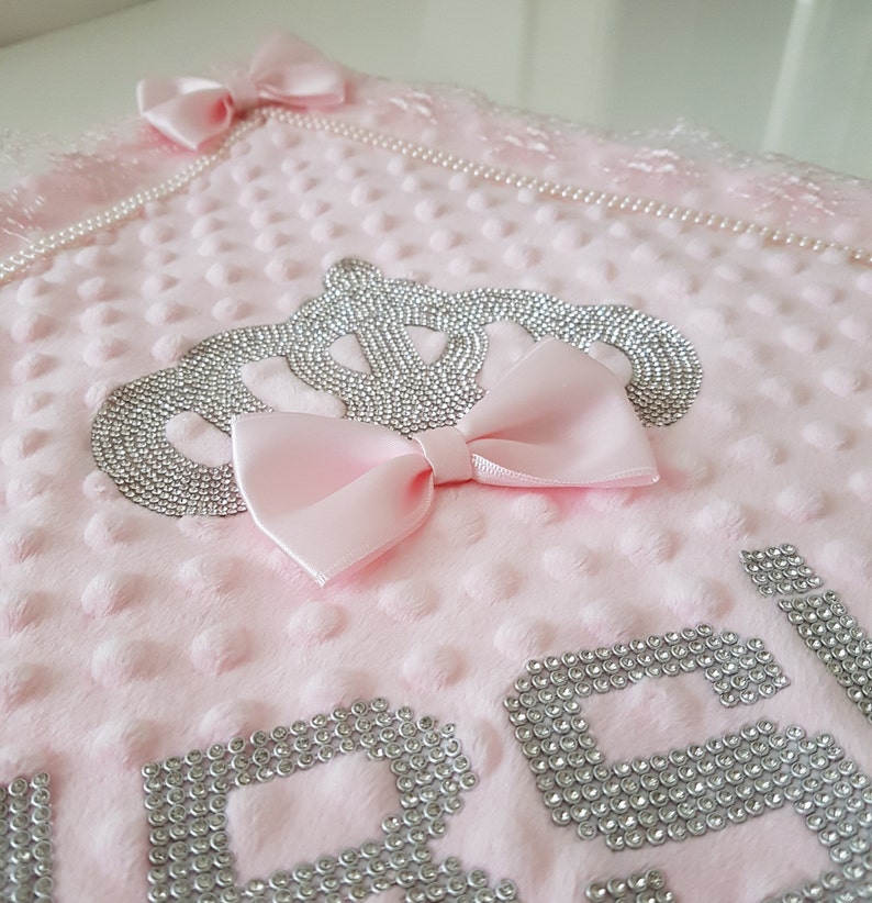 Personalized Baby Girl Blanket, Princess Crown Newborn Gift, Princess Baby Shower, Pink and Silver Baby Blanket, Princess Baby Girl Gift image 7