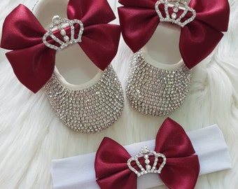 Red Baby Shoes, Christmas Baby Girl Shoes, Christening Shoes, Bling Crystal Baby Shoes, Baby's First Shoes, Baby Girl Gift, Baptism Gift