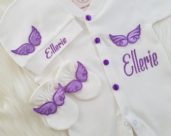 Personalized Baby Girl Coming Home Outfit, Baby Girl Sleeper, Purple Baby Outfit Set, Newborn Girl Take Home Outfit, Newborn Photo Prop
