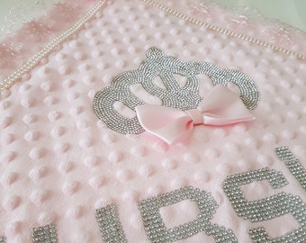 Personalized Baby Girl Blanket, Princess Crown Newborn Gift, Princess Baby Shower, Pink and Silver Baby Blanket, Princess Baby Girl Gift