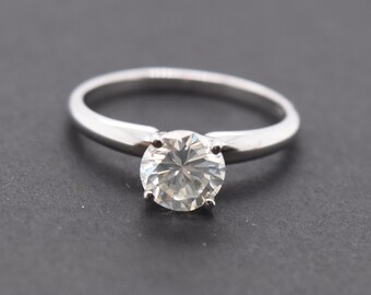 sterling silver ring of Mid Century style set in a size 7 Small diamond engagement ring Wedding anniversary 10518 with round solitaire