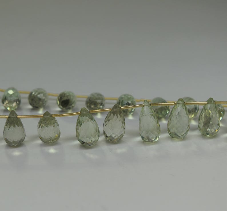 Green Amethyst Faceted Drop Shaped Bead