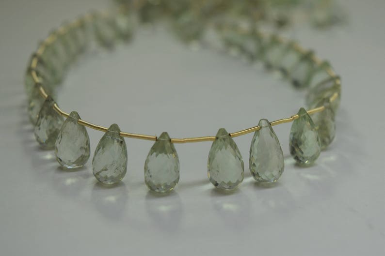 Green Amethyst Faceted Drop Shaped Bead