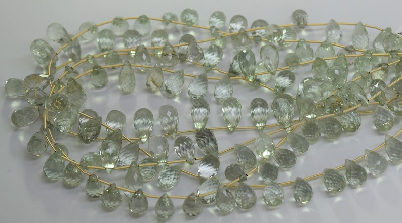 Green Amethyst Faceted Drop Shaped Bead