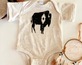 Natural Buffalo Onesie- FREE SHIPPING- Desert, Southwest, Tribal, Western, Baby, Boho, Baby Shower, Gender Neutral, Texas, Infant, Bodysuit