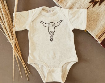 Natural Stay Wild Steer Onesie- FREE SHIPPING- Desert, Southwest, Western, Baby, Boho, Gender Neutral, Phoenix, Infant, Bodysuit