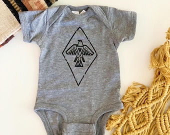 Grey Thunderbird Onesie- FREE SHIPPING- Desert, Southwest, Tribal, Western, Baby, Boho, Gender Neutral, Phoenix, Infant, Bodysuit