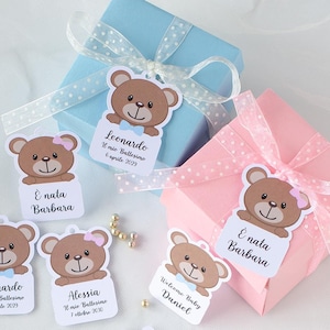 Étiquettes de naissance ours, étiquettes de baptême d'ours, étiquettes ours en peluche, étiquettes ours en peluche, étiquettes en forme d'ours