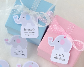 Baby Shower Elephant Shaped Tags, Baptism Elephant Labels, Welcome Baby Tag