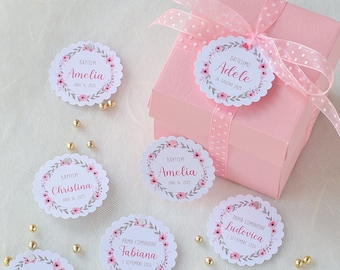 Baptism Tags with Florale Frame, First Holy Communion Labels with Floral Frame, Holy Communion Favor Tags, Baby Girl Baptism Tags